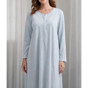 Vintage Cottagecore Blue Embroidered Long Nightgown Cozy Romantic Loungewear XL
